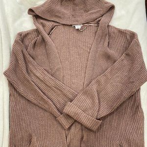Nude pink hooded knit cardigan, size large